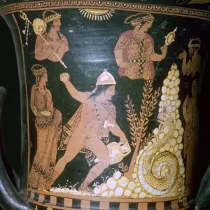 Greek vase painting depicting Cadmus fighting the serpent, 4th century BC