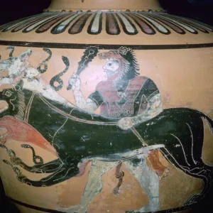 Greek vase painting of Heracles and Cerberus