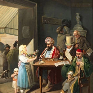 Greeks and Turks in a Viennese coffee house, 1824. Creator: Weller