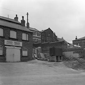 Greengrocers warehouse exterior, Mexborough, South Yorkshire, 1966
