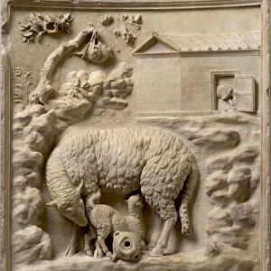 Grimani Relief: A sheep with her lamb, 1st century BC. Creator: Art of Ancient Rome