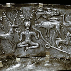 Detail of Gundestrup Cauldron, Celtic horned God Cernunnos, Danish, c100 BC