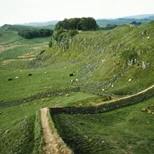 Hadrians Wall, Looking East to Cuddys Crag, Northumberland, c20th century. Artist: CM Dixon