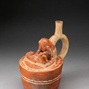 Handle Spout Vessel with Healer or Midwife Touching a Reclining Figure, 100 B. C. / A. D. 500