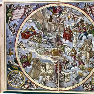 Harmonia Macrocosmica, engraving with Bible passages by Andreas Cellarius