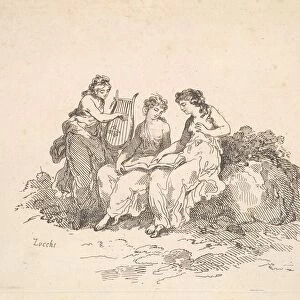 Harmony - Two Nymphs Singing, Another Playing a Lyre, 1784-88. Creator: Thomas Rowlandson
