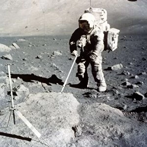 Harrison Schmitt works the scoop on the lunar surface, Apollo 17 mission, December 1972