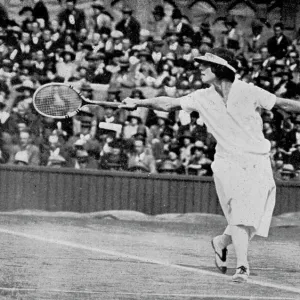 Helen Wills playing her first Wimbledon final against Kathleen McKane, 1924. Artist: Tropical Press