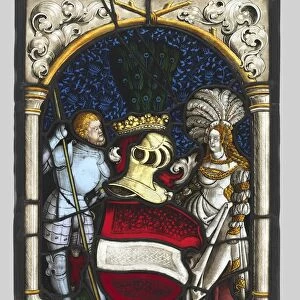 Heraldic Panel Depicting a Knight and a Lady with the Arms of the Archduchy of Austria, c