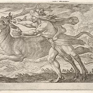 Hercules and the Hind of Mount Cerynea: Hercules strides alongside the hind