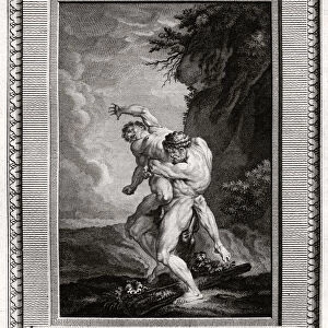 Hercules overcomes Antaeus, who opposes his Passage into Africa, 1775. Artist: W Walker
