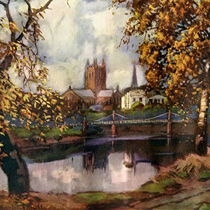 Hereford Cathedral, from the river walk, Herefordshire, 1924-1926. Artist: Louis Burleigh Bruhl
