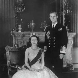 HM Queen Elizabeth II and HRH Duke of Edinburgh at Buckingham Palace, 12th March 1953. Artist: Sterling Henry Nahum Baron