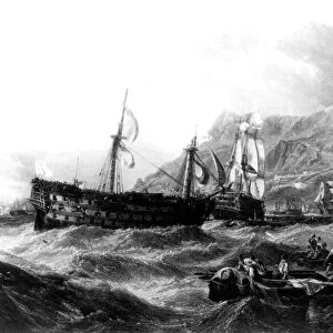 HMS Victory towed back to Gibraltar, 1805, 19th century