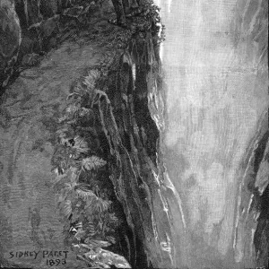 Holmes and Moriarty fighting over the Reichenbach Falls. Illustration for the short story The Final Problem by Arthur Conan Do, 1896. Artist: Paget, Sidney Edward (1860-1908)