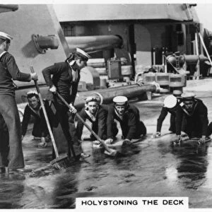 Holystoning the deck, HMS Nelson, 1937