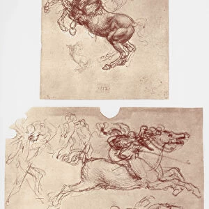 Horse Rearing, and Horsemen and Foot-Soldiers, c1504. Artist: Leonardo da Vinci
