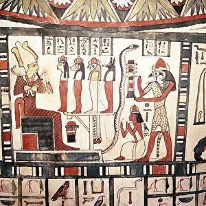 Horus presents the deceased to Osiris, Mummy-Case of Pensenhor, Thebes, c900 BC