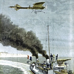 Hubert Latham attempting to fly his Antoinette monoplane across the English Channel, 1909