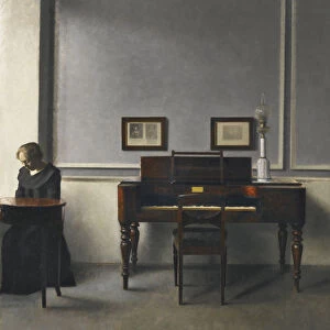 Ida in an Interior with Piano. Artist: Hammershoi, Vilhelm (1864-1916)