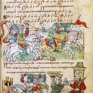 Igor Svyatoslavichs battle with the pechenegs (from the Radziwill Chronicle), 15th century. Artist: Anonymous