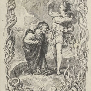 Illustration to the Tempest: Caliban, Ferdinand and Ariel, 1836. Creator: Charles Gray