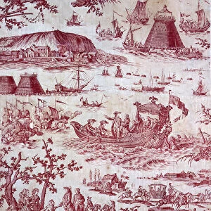 The Inauguration of The Port of Cherbourg by Louis XVI (Furnishing Fabric), Nantes, c. 1787. Creator: Petitpierre et Cie
