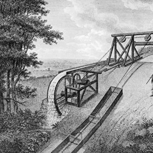 Inclined plane powered by water wheel in used on a canal, 1796