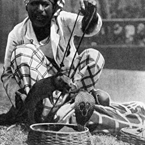 Indian snake charmer with mongoose and cobra, 1936. Artist: Fox
