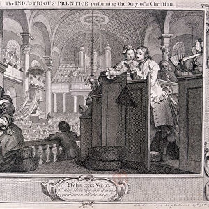 The industrious prentice performing the duty of a christian, from Industry and Idleness 1747