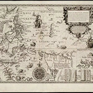 Insulae Moluccae celeberrimae sunt ob maximam aromatum copiam quam per totum terrarum orbem mittunt? Artist: Plancius, Petrus (1552-1622)