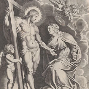 The Intercession of the Virgin, kneeling on a cloud at right before Christ, standin