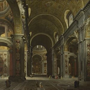 Interior of the Basilica of Saint Peter in Rome, before 1742. Artist: Panini, Giovanni Paolo (1691-1765)