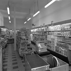 The interior of Carlines Self Service Store, Mexborough, South Yorkshire, 1960. Artist