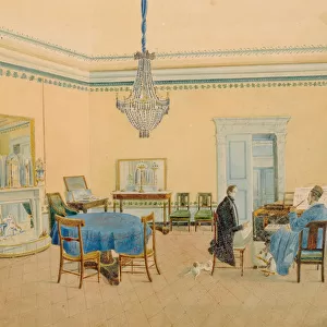 Interior with figures. The Music Room, 1830-1839. Artist: Anonymous
