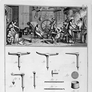 Interior of a Ironmongers, and plans of instruments, 1751-1777. Artist: Denis Diderot
