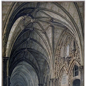 Interior view of the cloisters in Westminster Abbey, London, c1830
