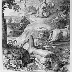 Io changed into a cow: Mercury cuts off Argus head, 1655. Artist: Michel de Marolles