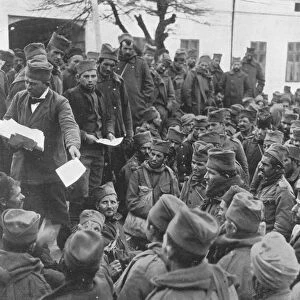 Issuing passes for a few days leave at home to the wounded Serbian troops at Nish, 1915