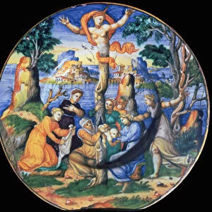 Italian earthenware plate showing the birth of Adonis, c. 16th century