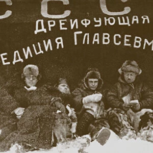 Ivan Papanin, Ernst Krenkel, Evgeny Fedorov and Petr Shirshov at the expedition North Pole-1, 1938