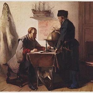 Jacob van Heemskerk and Willem Barendsz. plan their trip to the Arctic in 1594. Artist: Bisschop, Christoffel (1828-1904)
