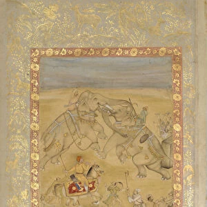 Jahangir Watching an Elephant Fight, ca. 1605. Creator: Farrukh Chela