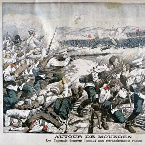 Japanese troops attacking Russian trenches, Mukden, Manchuria, October 1904