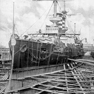 Japanese warship Mikasa at Portsmouth docks, England, 1904