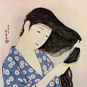 A Japanese woman combing her hair, 1920 (1930). Artist: Hashiguchi Goyo