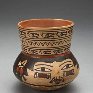 Jar Depicting a Human Head, Probably a Trophy Head, 180 B. C. / A. D. 500. Creator: Unknown