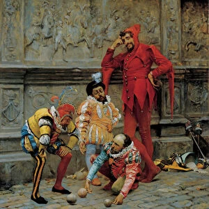 Jesters playing Cochonnet, 1868. Artist: Zamacois y Zabala, Eduardo (1841-1871)