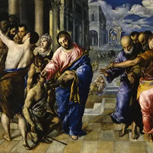 Jesus healing the blind man, c. 1573. Artist: El Greco, Dominico (1541-1614)