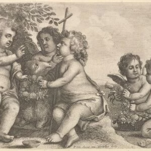 Jesus, St. John the Baptist and four cherubs, 1625-77. Creator: Wenceslaus Hollar